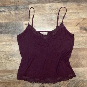 Lace Trim Burgundy Cami Top